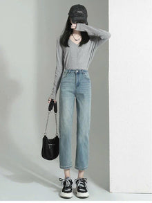 Quần Jeans Lửng Co Giãn ED37 Quần Denim Cạp Cao Ống Đứng Phong Cách Hiện Đại Cho Nữ