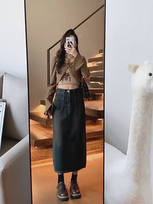 Chân váy Jean dáng dài túi trước phong cách