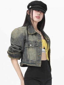 Áo khoác jean nữ dáng ngắn croptop tay dài