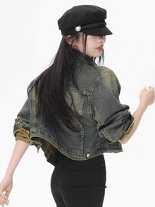 Áo khoác jean nữ dáng ngắn croptop tay dài